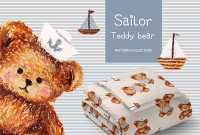 Sailor Teddy Bear baby baby collection baby pattern bears bears pattern branding cute cute bears design illustration kids kids pattern pattern design sailor sea pattern seamless pattern teddy bear