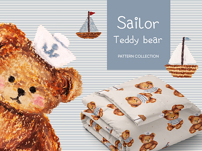 Sailor Teddy Bear baby baby collection baby pattern bears bears pattern branding cute cute bears design illustration kids kids pattern pattern design sailor sea pattern seamless pattern teddy bear