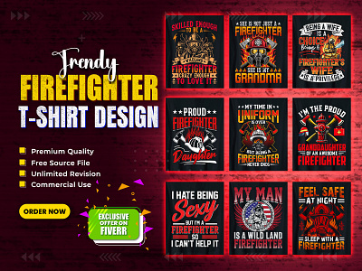 Firefighter T-Shirt Design Bundle. shirt bundle