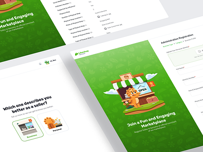 Registration page | Sign up page for marketplace ecommerce dino dinosaurs ecommerce figma green marketplace registration seller shop ui uidesign ux uxdesign webdesign