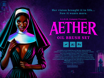 G.A.R.M. Co. Presents: AETHER Oil Brush Set 80s movie poster adobe illustrator adobe photoshop aether aether oil brush set g.a.r.m. co. garm company growcase halloween horror oil brush set procreate