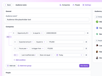 Audience (query builder) apollo audience builder audiences crm filter filter builder filter by filtering funnel hubspot marketing tool query query builder saas sales salesforce sdr target audience web filters