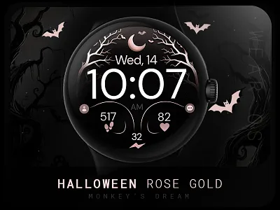 Halloween Rose Gold Watch Face black design digital elegant graphic design halloween illustration modern pink rose gold samsung smartwatch technology ui watch watch face watchface