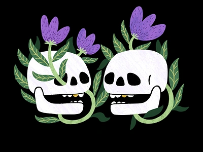 Spooky Skulls! floral flowers gold tooth illustration skull skulls