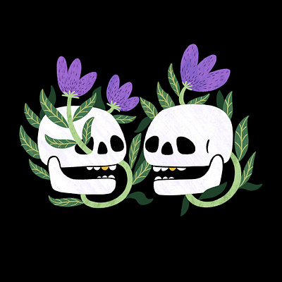 Spooky Skulls! floral flowers gold tooth illustration skull skulls