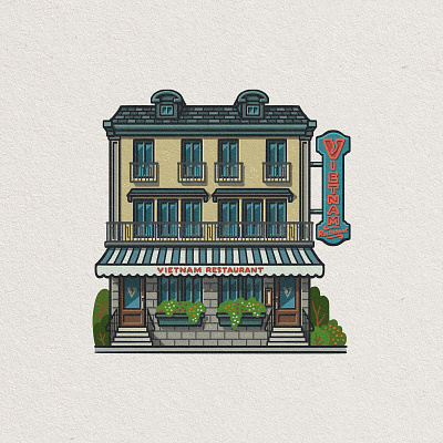 Philly Eats: Vietnam Restaurant architectural drawing architecture chinatown drawing food foodie illustration mario philadelphia philly restaurant vietnam vietnamese zucca