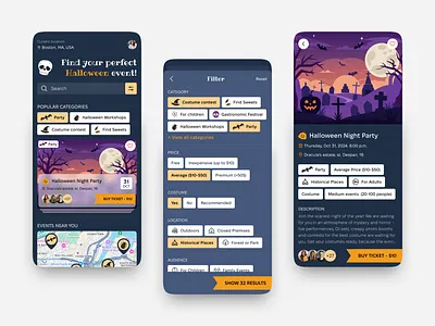 UI/UX Design for a Halloween Events Mobile App app app design design event event app halloween mobile app mobile design party party app ui user interface ux
