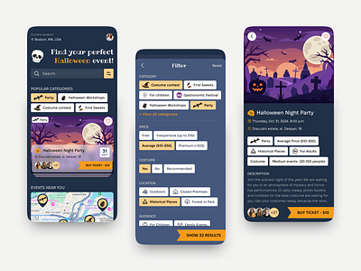 Halloween Events Mobile App app app design design event event app halloween mobile app mobile design party party app ui user interface ux