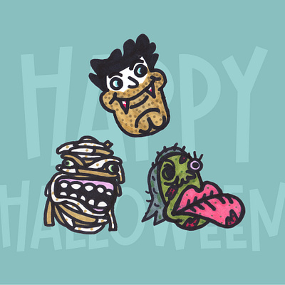 Happy Halloween blood bloody cartoon cha character costume dracula drawing halloween hand drawn happy halloween illustration markers mummy zombie