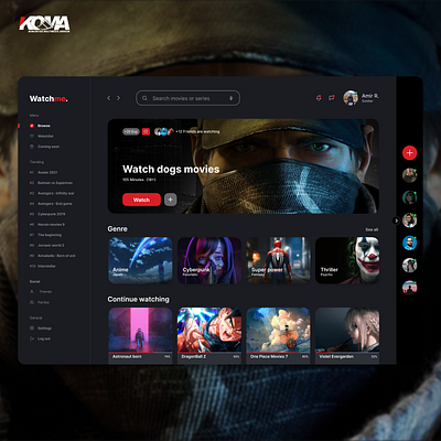 Dasboard Streaming Film dark style netflix streaming app ui uiux user interface ux wireframe