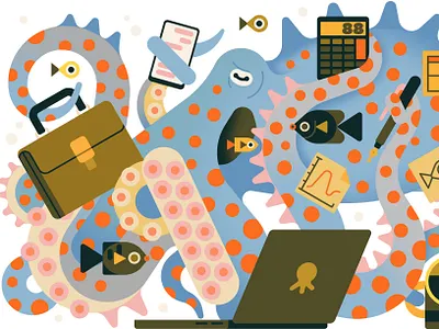 Leaders 2d business character conceptual digital editorial fish folioart illustration nature octopus owen davey visual metaphor