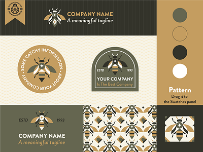 Bee Logo Brand Exploration bauhaus bee brand brandbook gold graphic design guidelines honey identity illustration logo mid century packaging palette pattern system vector warm