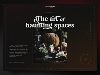 Halloween Art Exhibition Landing Page concept dark dark mode decor decor exhibition exhibition halloween happy halloween horror landing page pumpkin scary spooky ui direction uxui website