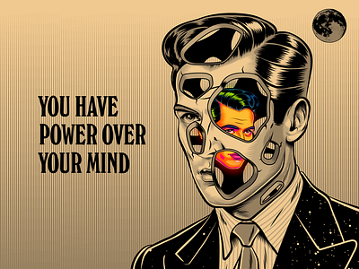 You have power over your mind design human illustration mind psychedelic retro surrealism vector vintage