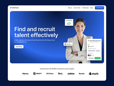 Saas Software Hiring Job Recuitment Website Landing Web Design blue candidate careers hiring job job search jobs pagina web recruit talent recruiters recruitment remote job saas sitio web software talent finder talent platform ui design web design website