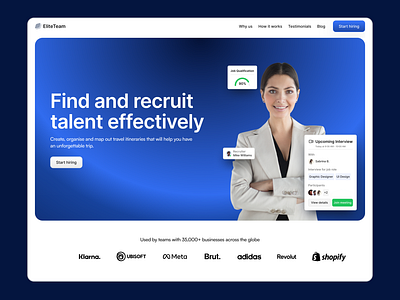 Saas Software Hiring Job Recuitment Website Landing Web Design blue candidate careers hiring job job search jobs pagina web recruit talent recruiters recruitment remote job saas sitio web software talent finder talent platform ui design web design website