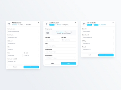 modals contractor add clean contractor information inputs logo modlas name ui
