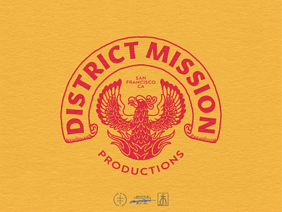 District Mission Productions Secondary Logo animal banner bird brand design brand identity branding branding design eagle hand drawn identity design illustration logo logo design logodesign production retro tattoo traditional vintage visual identity