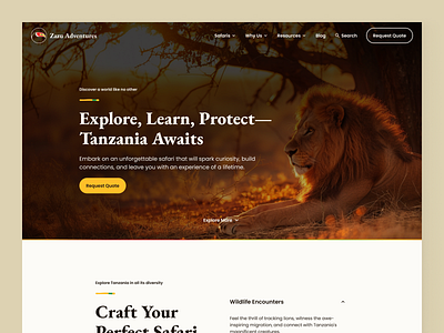 Zazu Adventures Safari Website adventure branding landing page safari web design