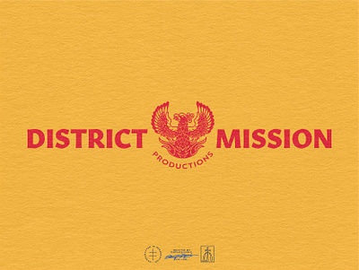 District Mission Productions Horizontal Logo american animal bird bold brand design brand identity branding branding design eagle hand drawn identity design illustration logo logo design red tattoo typography vintage visual identity yellow