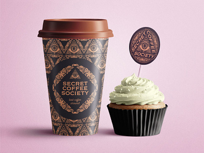 Secret Coffee Society Branding Design bakery brand design brand identity branding branding design cafe coffee cup cupcake dark hand drawn identity design label label design logo logo design packaging packaging design vintage visual identity