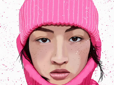 Pink Winter Model Portrait Art by Oz Galeano art arte color design dibujo digitalart drawing fanart illustration model ozgaleano pink portrait retrato winter