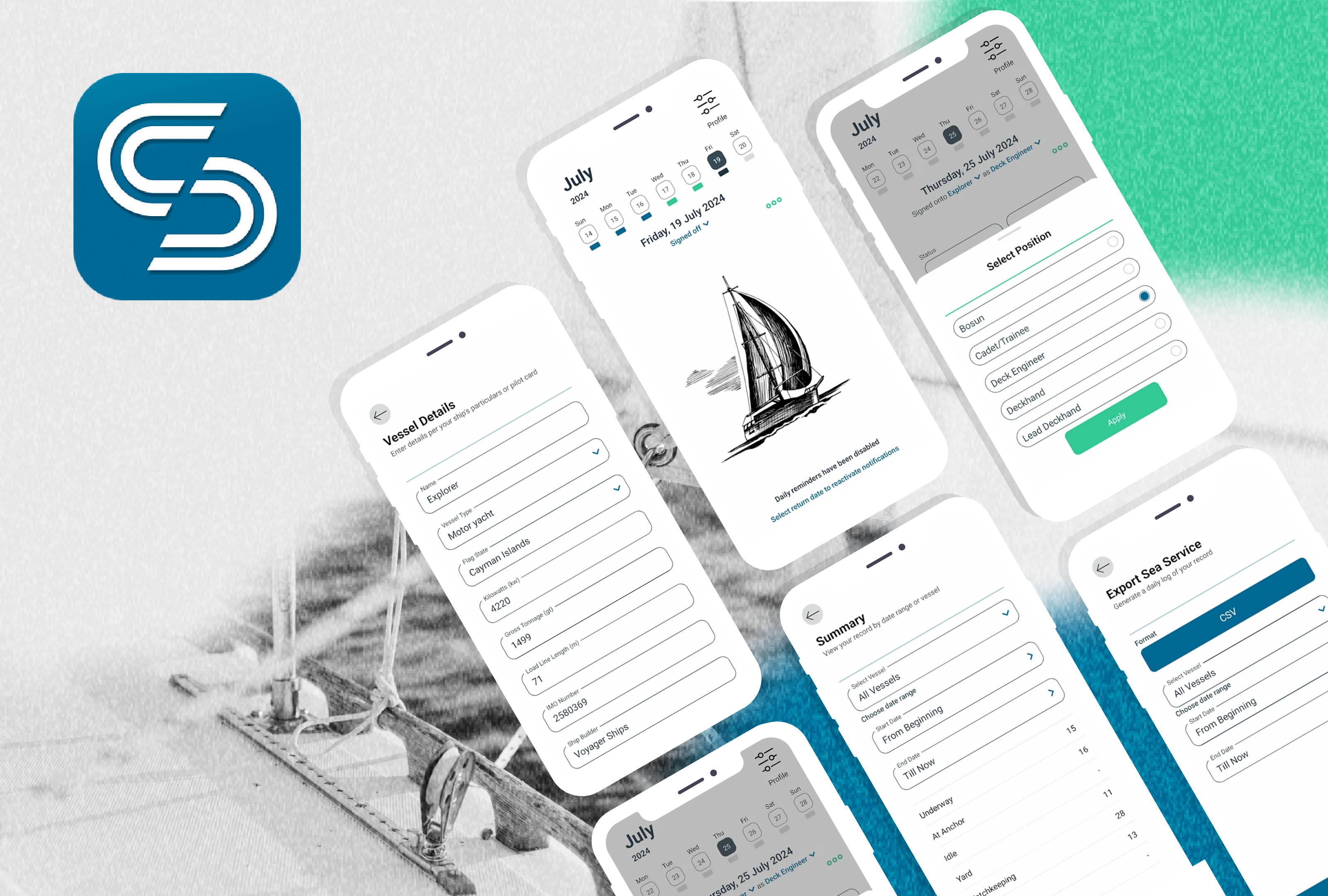 Sea Service - Days at Sea Tracker app - React Native app clean mobile app react native sail sailing sea ui ux