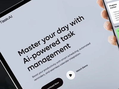 AI Task Organizer App Landing page design abid animation creative design figma landing page layout mobile app modern motion graphics task task manager trend ui user experience user interface ux website wow