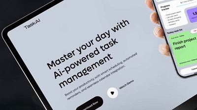 AI Task Organizer App Landing page design abid animation creative design figma landing page layout mobile app modern motion graphics task task manager trend ui user experience user interface ux website wow