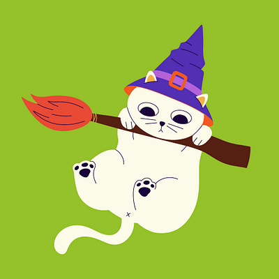 Halloween Cat 👻🎃 broom broomstick cat halloween illo illustration kitten paw scary spooky witch witchcraft