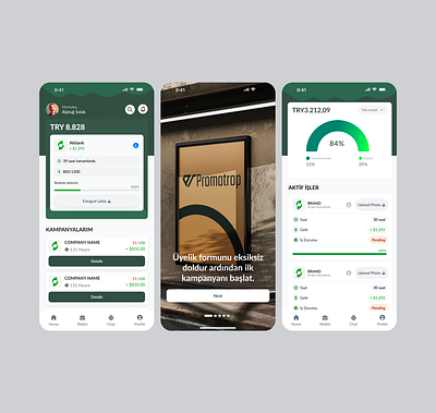 Promotrop home and wallet page app branding mobile ui ux