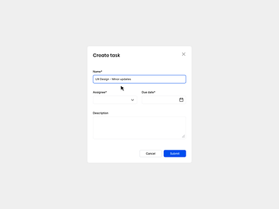 Create task asiggnee button calendar component create task description due date expand figma input light mode modal name new task product design saas ui ux