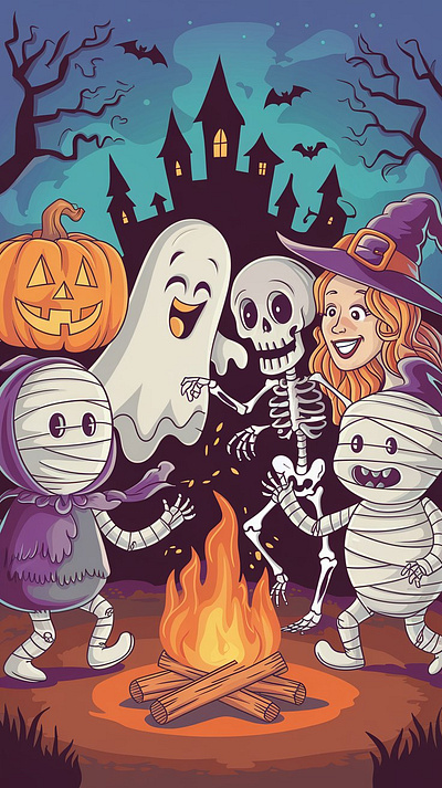 Halloween celebration ai costumes design fire halloween party skeleton