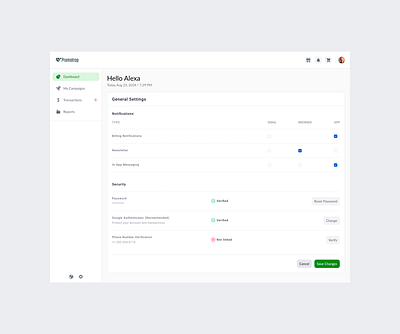 Settings page design dashboard design figma screendesign ui ux