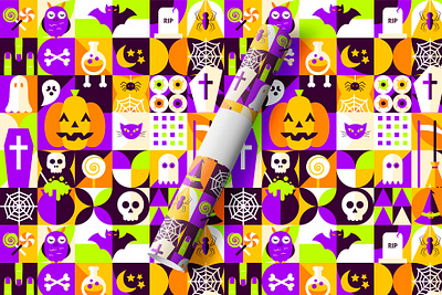 Geometrical Halloween Seamless Pattern banner bright cartoon flat geometric geometrical greeting card halloween happy halloween holiday illustration october 31 pattern poster seamless trick or treat vector