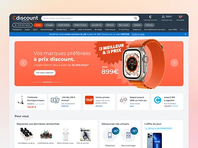 Cdiscount Homepage Sliders UI Redesign dashboard ecom ecommerce ecommerce design hero slider homepage interface homepage redesign rounded design sliders top header ui ui dashboard ui design ui desktop ui header ui homepage ui navigation ui slider ui tablet