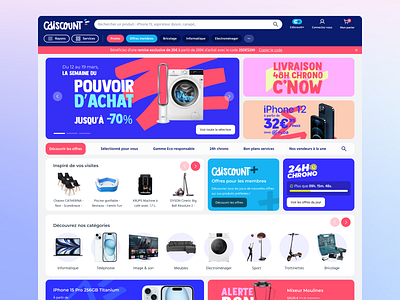 Rebranding Homepage Cdiscount 2024 bento bento design dashboard ecommerce bento ecommerce design ecommerce ui header homepage rebranding slider top header triple slider ui ui design