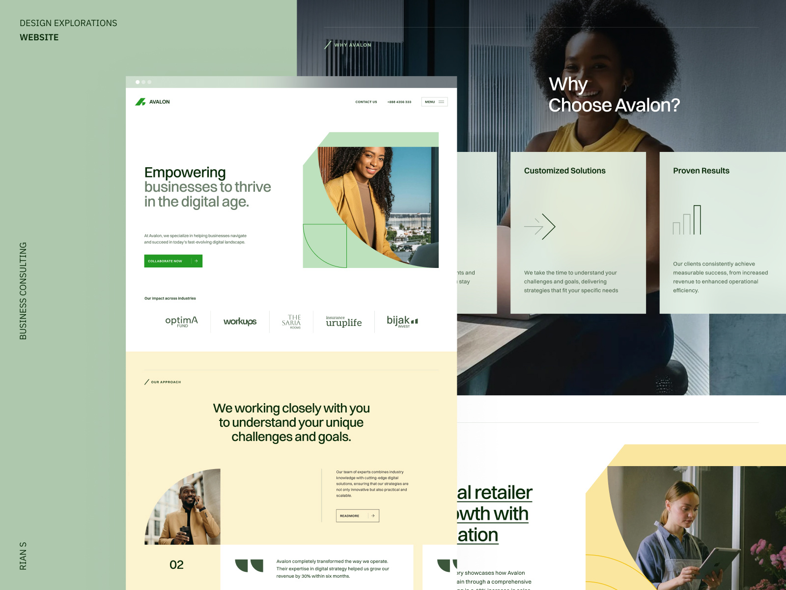 Design exploration - Avalon website agency bold brand pattern branding business clean consulting design figma graphic green landing page logo design minimal modern sections symbol typography ui web