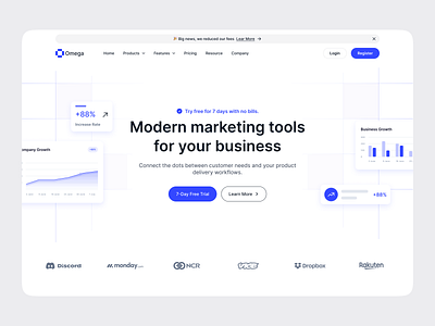 Omega - Marketing Hero Section business business landing clean design design financial header landing page marketing marketing hero marketing landing uiux web design