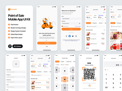 SALESWIFT - Point of Sale (POS) UI Kit add buy cash cashier food mobile payment point of sale point of sales pos pos system product qr restaurant scan sell store ui ui kit ux