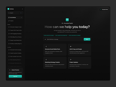 Aletheia GPT - Homepage ai ai dashboard ai platform artificial intelligence branding chat gpt content dark mode dashboard design generate generator minimalist modern services technology text ui ux website