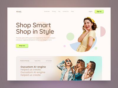 Fashion for Kranj - Header branding clothes design ecommerce fashion fashion brand gradient heasder hero section interface landing page online shoping product shooping shopyfy template ui ux web design website woman