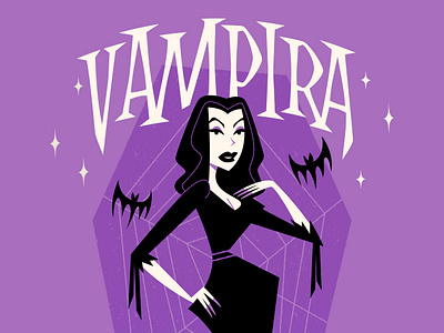 Vampira 50s babe bat dress ghoul goth halloween illustration mcm midcentury spooky vampira vampire web