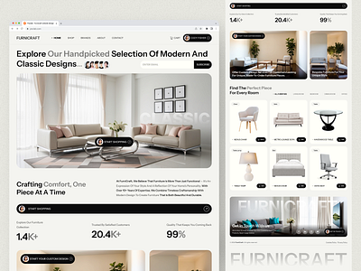 Furniture Website Design affordable luxury furniture dining room furniture eco friendly furniture ecommerce figma landing page figma mockup framer landing page design living room furniture sets modern home furniture premium furniture online product showcase quality bedroom furniture shopify stylish office furniture ui design uiux user experience web interface wix