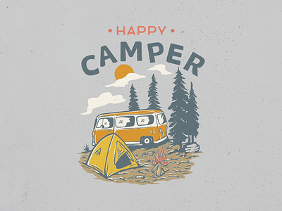 Happy Camper adventure apparel camper van campfire camping caravan holiday national park nature outdoors summer t shirt t shirt design tent travel tropical vacation van volkswagen wildlife