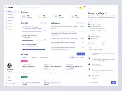 Task Management Dashboard Design - Part 1 comment dashboard data minimal product design project saas task task management team ui uidesign web web app web design