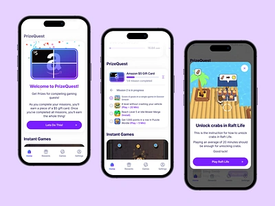 Rewards App - Prize Quest app bar button check component games info instant list loading modal module popup prize process progress quest radio select ui