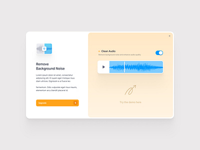 Try Demo ⚡️ ai audio audio player button cta demo edit modal play player register signup soundwave subscribe toggle try ui upgrade ux video editor