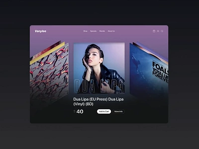 Vanylee - Vinyl Store Website animation artist ecommerce ecommerce website motion design motion graphics music store music website online shop playlist responsive shopify shopify design sound store ui motion vinyl webstore