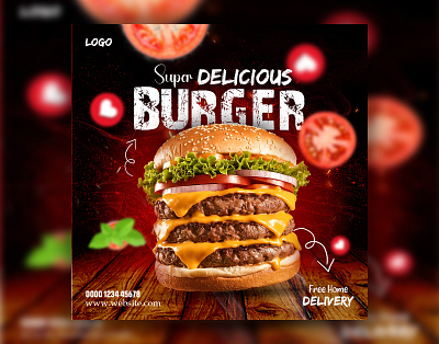 Food / Burger Social Media Post Design gourmet burger spotlight